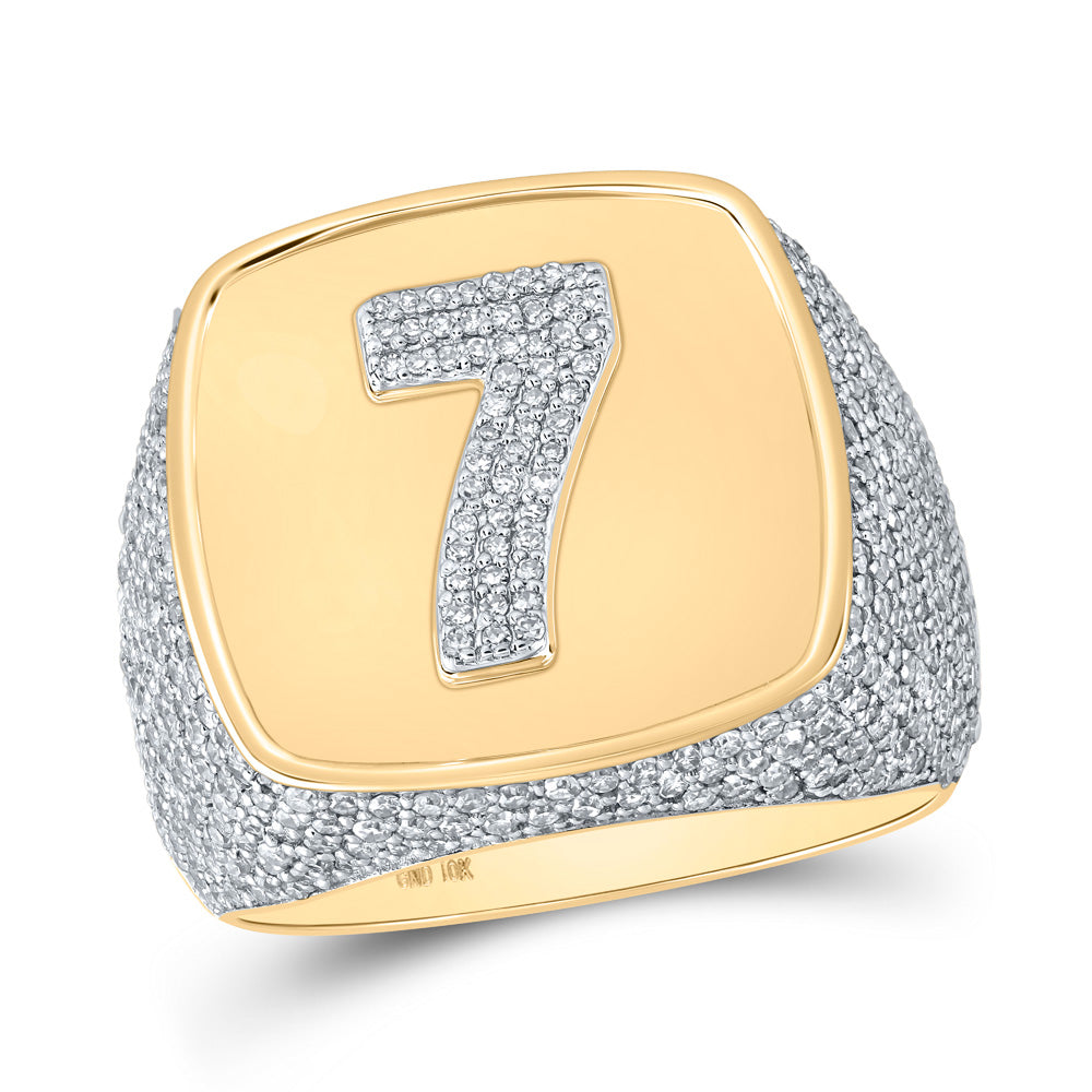 10kt Yellow Gold Mens Round Diamond Number 7 Square Ring 2 Cttw
