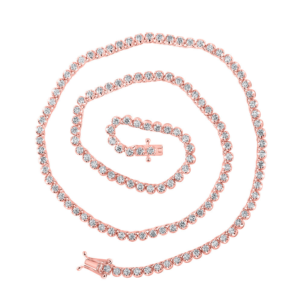 10kt Rose Gold Mens Round Diamond 16-inch Tennis Chain Necklace 4-3/8 Cttw