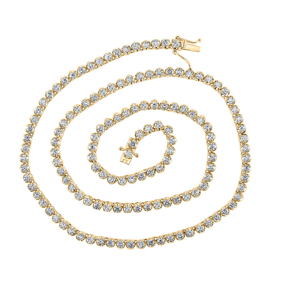 14kt Yellow Gold Mens Round Diamond 18-inch Tennis Chain Necklace 6-7/8 Cttw