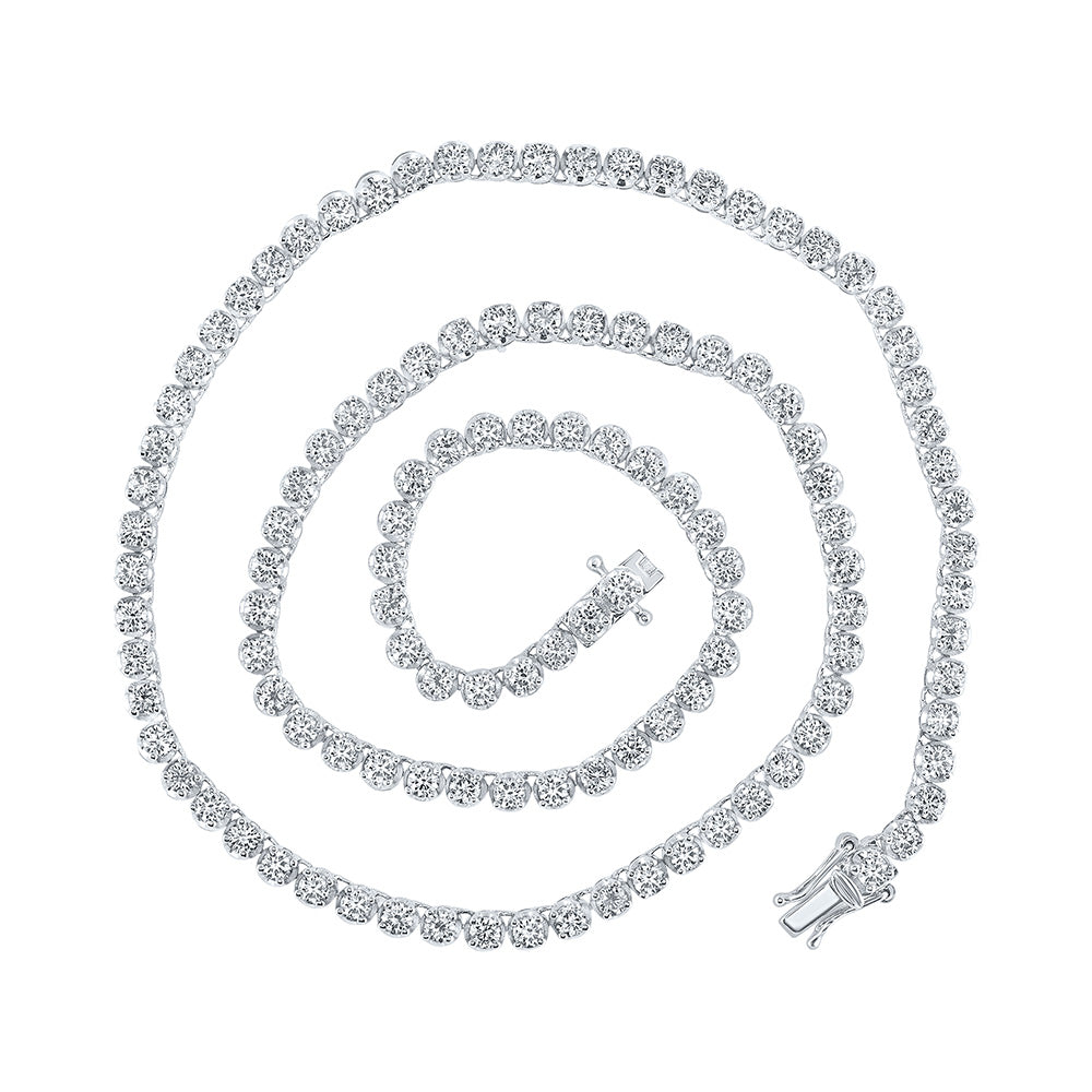 14kt White Gold Mens Round Diamond 18-inch Tennis Chain Necklace 10-1/4 Cttw