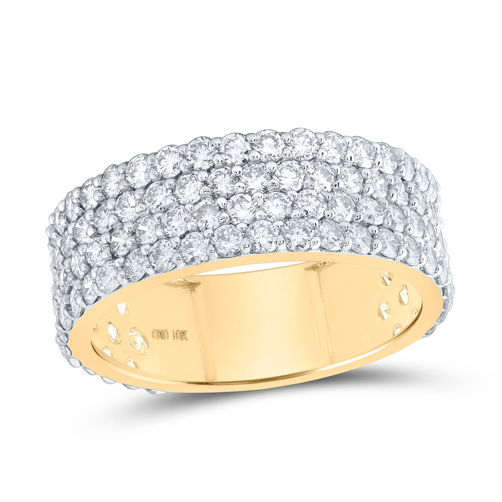 10kt Yellow Gold Mens Round Diamond 4-Row Pave Band Ring 3-3/8 Cttw