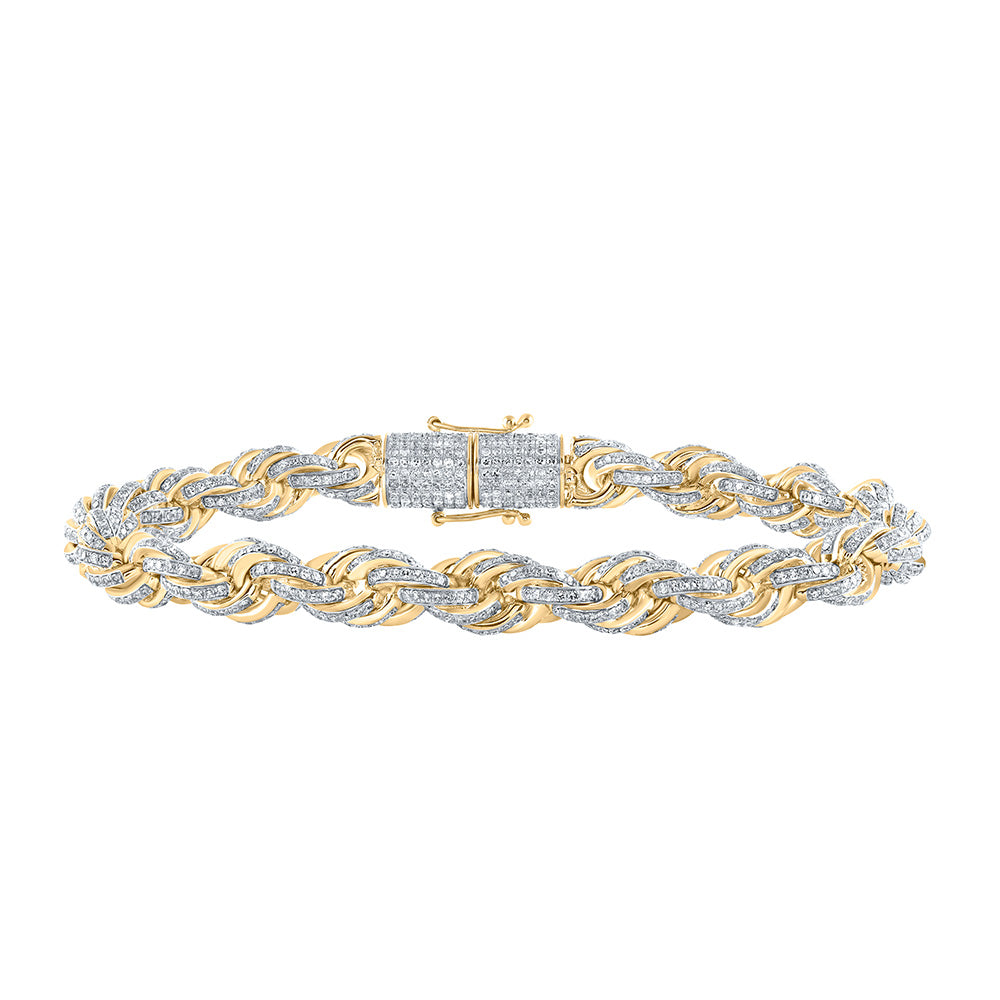 10kt Yellow Gold Mens Round Diamond 8.5-inch Chain Bracelet 7-1/2 Cttw