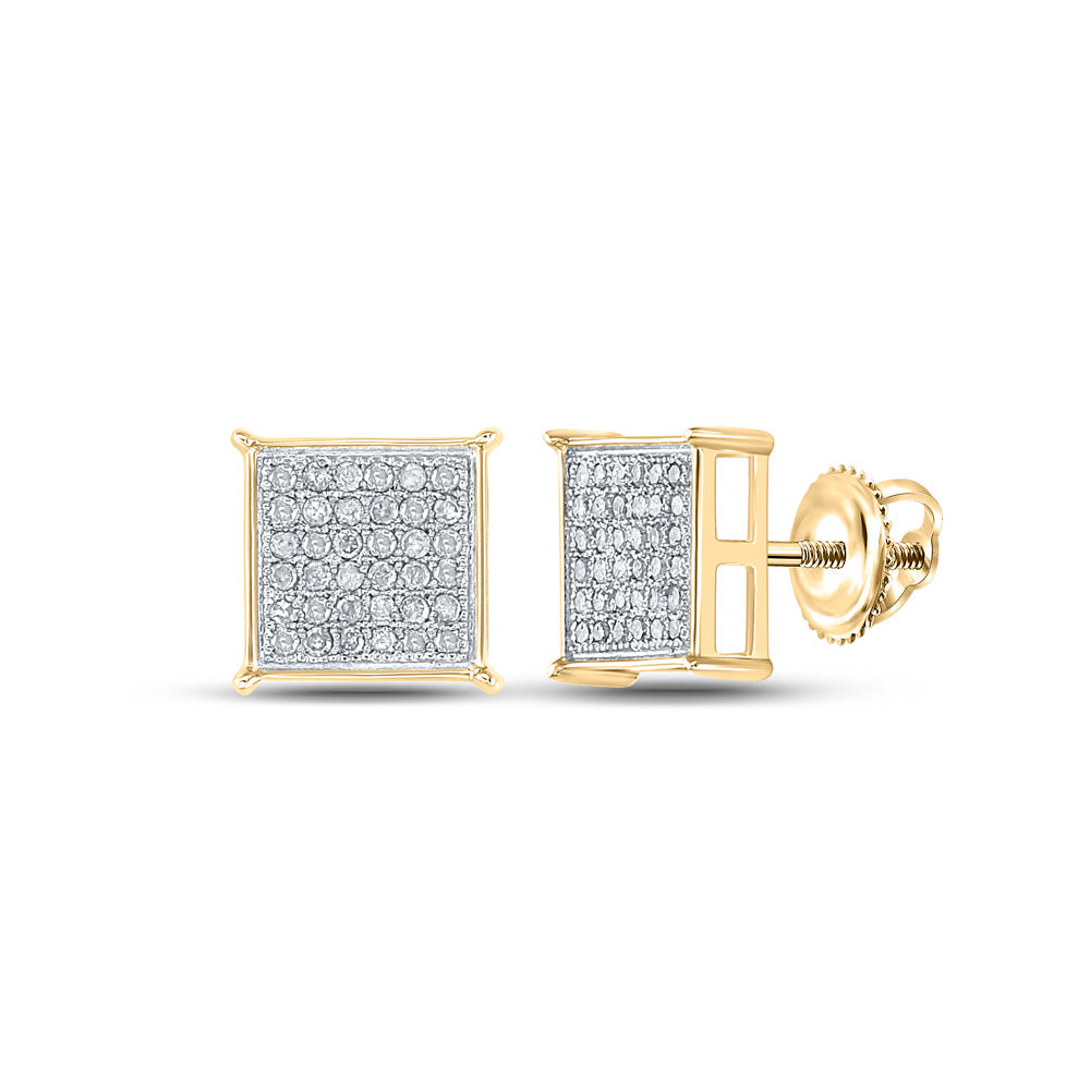 14kt Yellow Gold Womens Round Diamond Square Earrings 1/4 Cttw