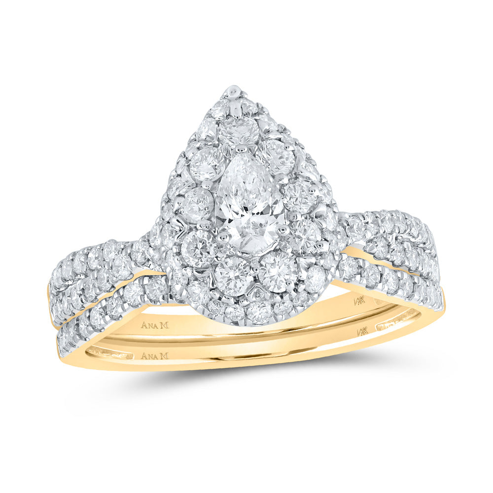 14kt Yellow Gold Pear Diamond Teardrop Bridal Wedding Ring Band Set 1 Cttw