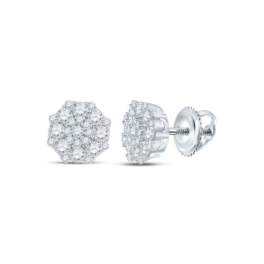 14kt White Gold Womens Round Diamond Cluster Earrings 5/8 Cttw