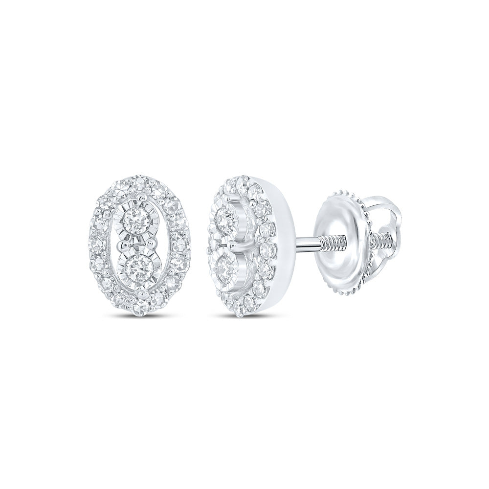 10kt White Gold Womens Round Diamond Oval Earrings 1/5 Cttw