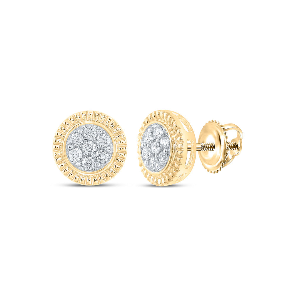 10kt Yellow Gold Womens Round Diamond Flower Cluster Earrings 1/4 Cttw