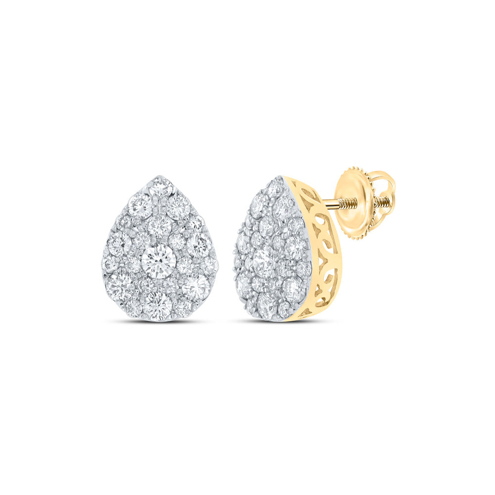 10kt Yellow Gold Womens Round Diamond Drop Cluster Earrings 1 Cttw