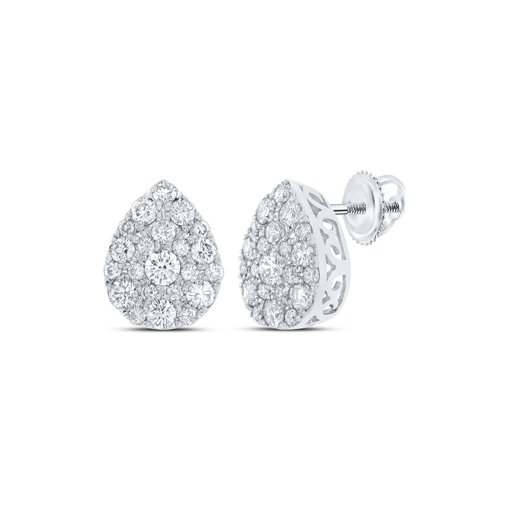 10kt White Gold Womens Round Diamond Drop Cluster Earrings 1 Cttw
