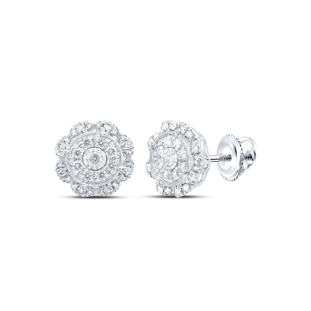 10kt White Gold Womens Round Diamond Cluster Earrings 5/8 Cttw
