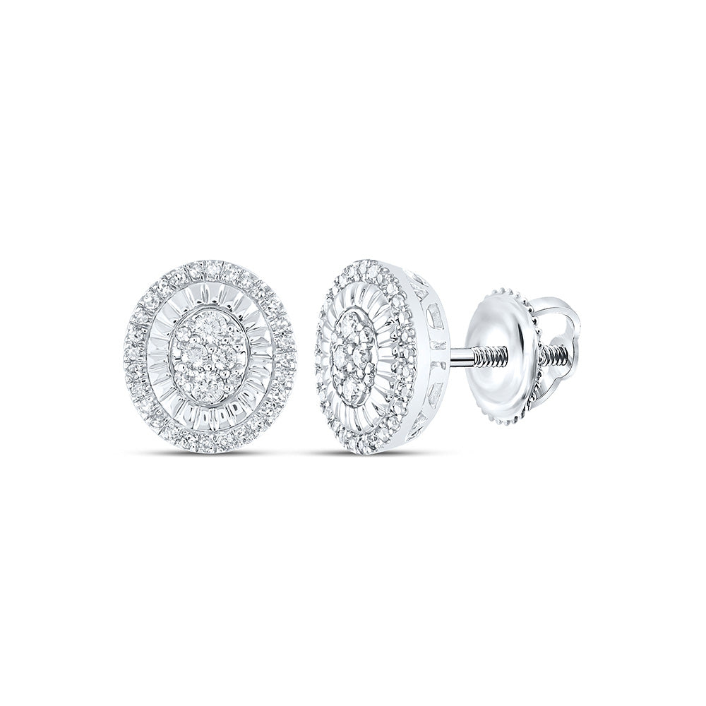 Sterling Silver Womens Round Diamond Oval Earrings 1/3 Cttw