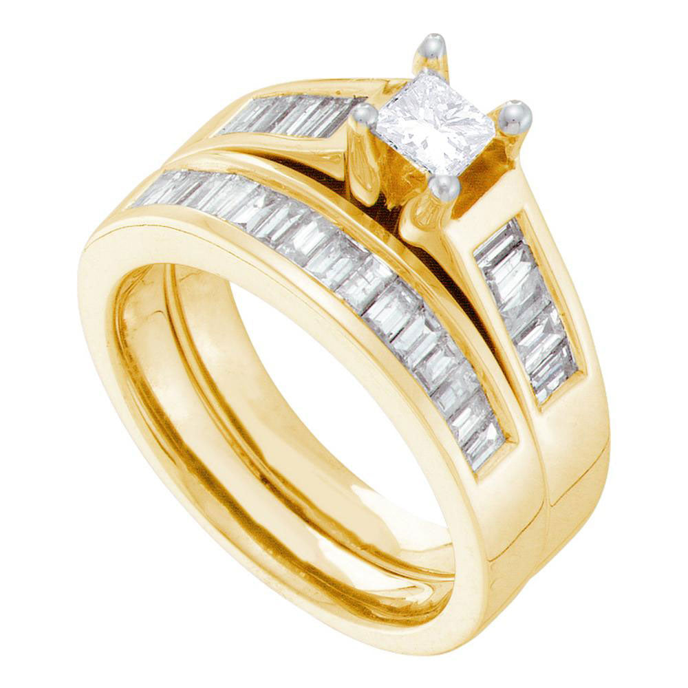 14kt Yellow Gold Princess Diamond Bridal Wedding Ring Band Set 1-3/8 Cttw