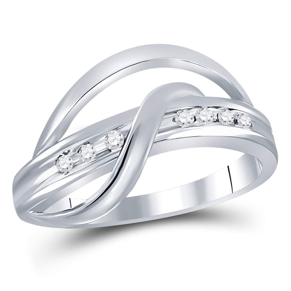 10kt White Gold Womens Round Diamond Crossover Strand Band Ring 1/10 Cttw