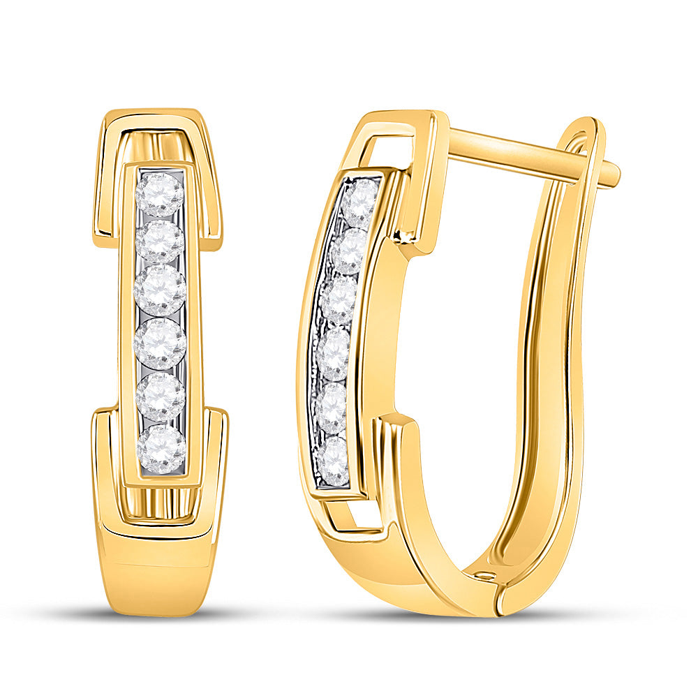 14kt Yellow Gold Womens Round Diamond Hoop Earrings 1/5 Cttw