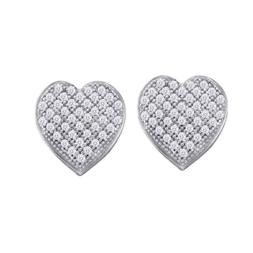 10kt White Gold Womens Round Diamond Heart Cluster Earrings 1/10 Cttw