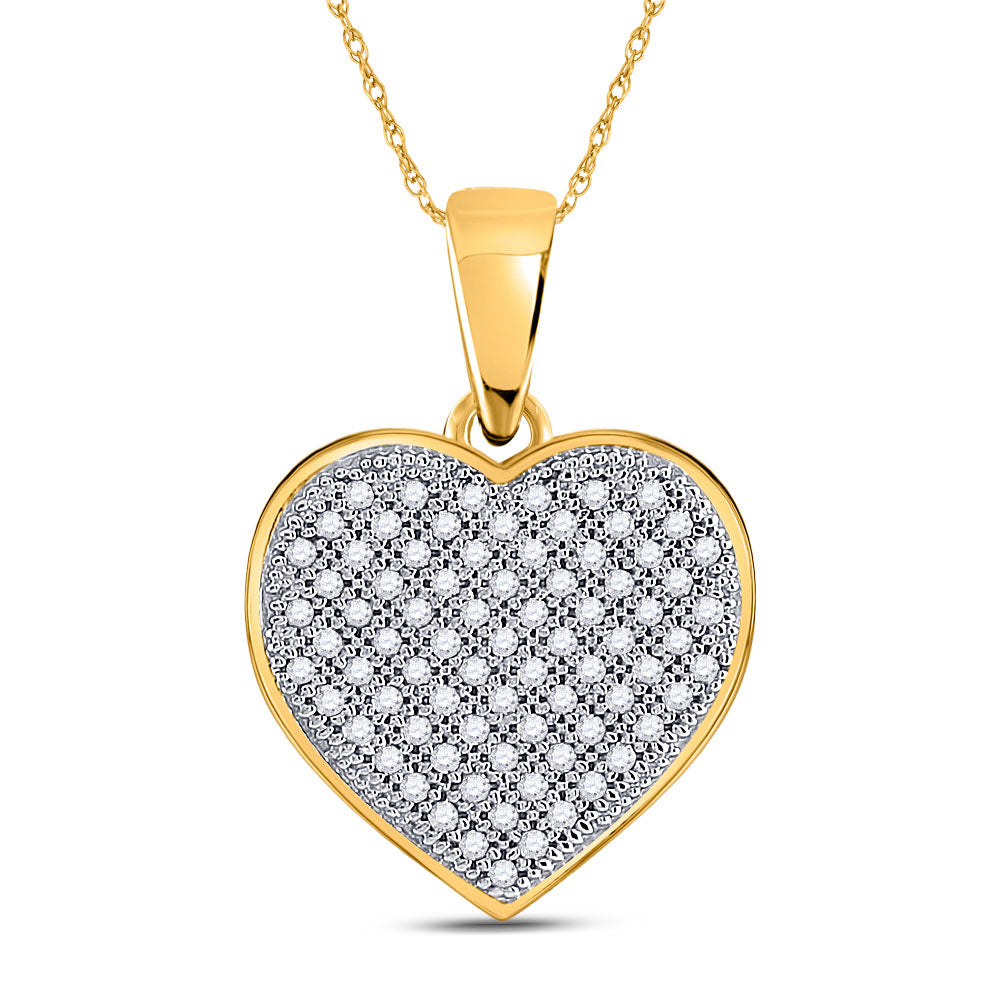 10kt Yellow Gold Womens Round Diamond Heart Pendant 1/4 Cttw
