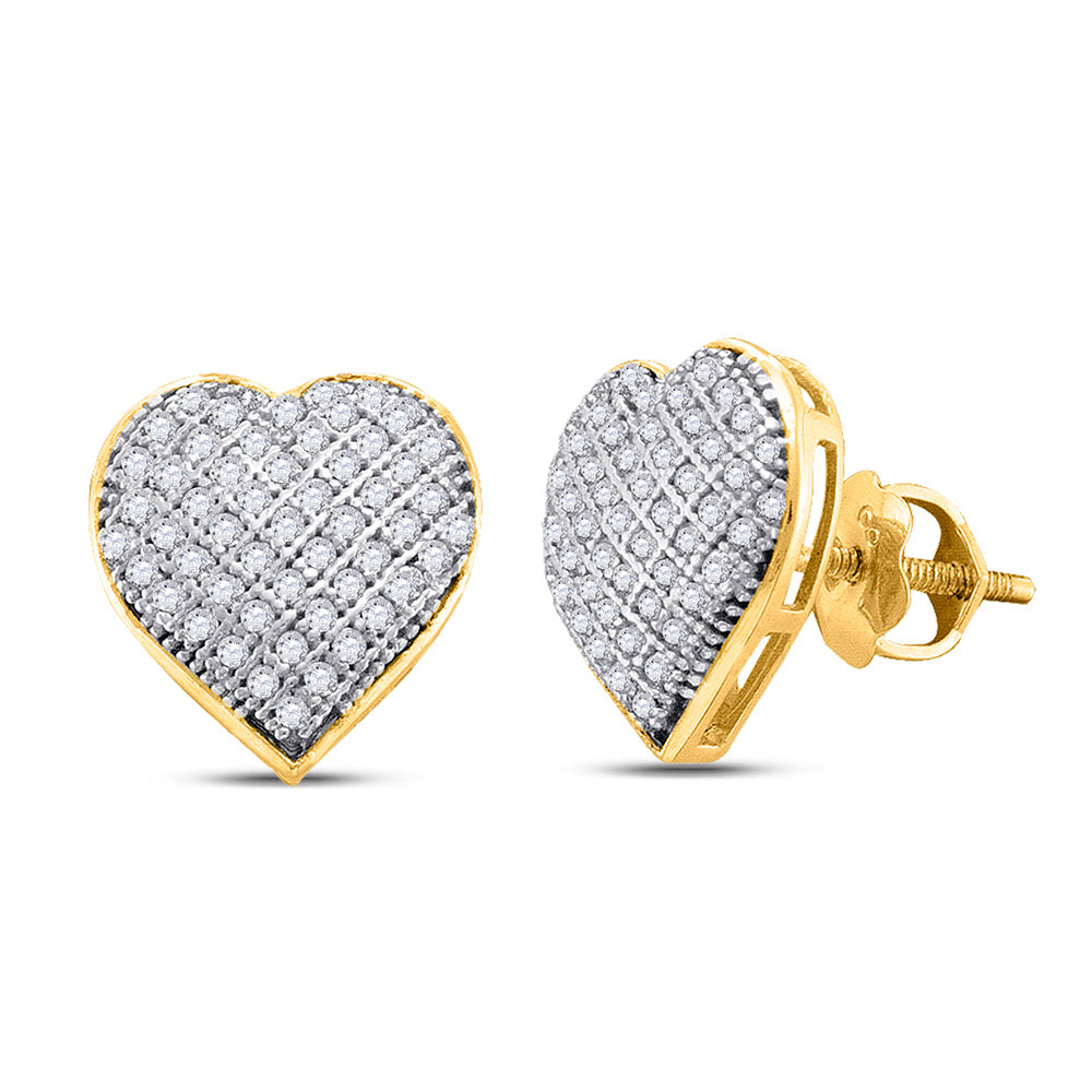 10kt Yellow Gold Womens Round Diamond Heart Earrings 1/3 Cttw