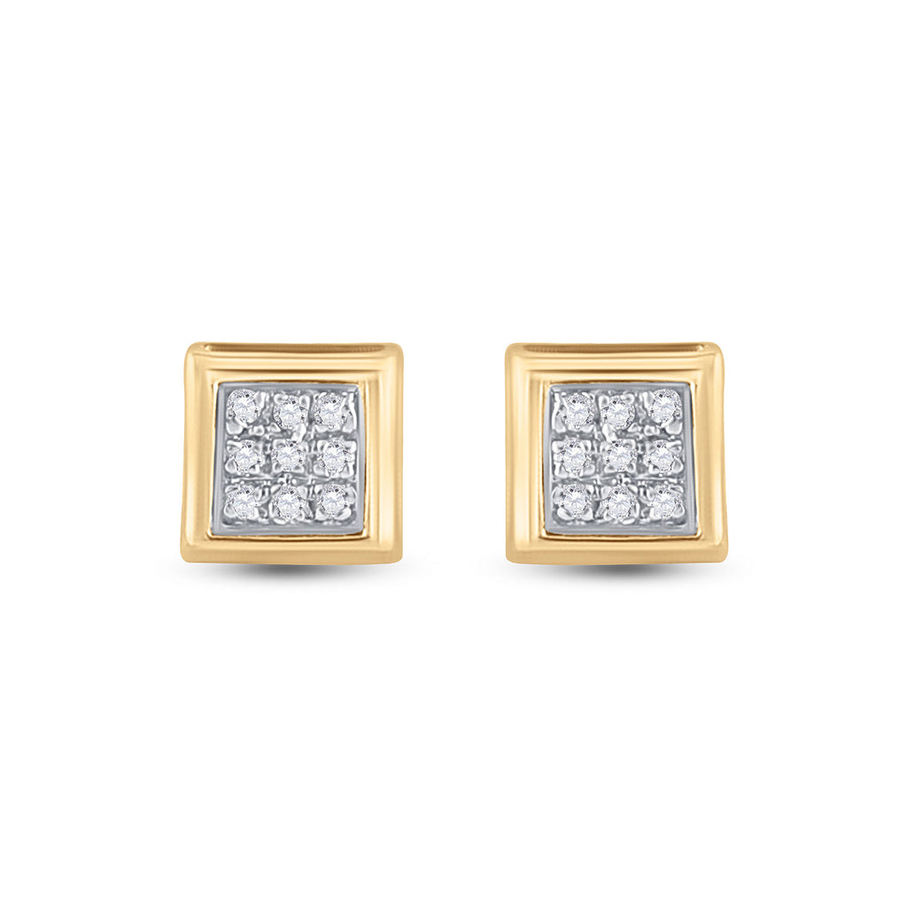 14kt Yellow Gold Womens Round Diamond Square Earrings 1/20 Cttw