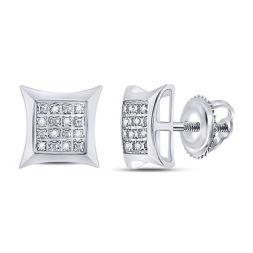 Sterling Silver Womens Round Diamond Square Kite Earrings 1/20 Cttw