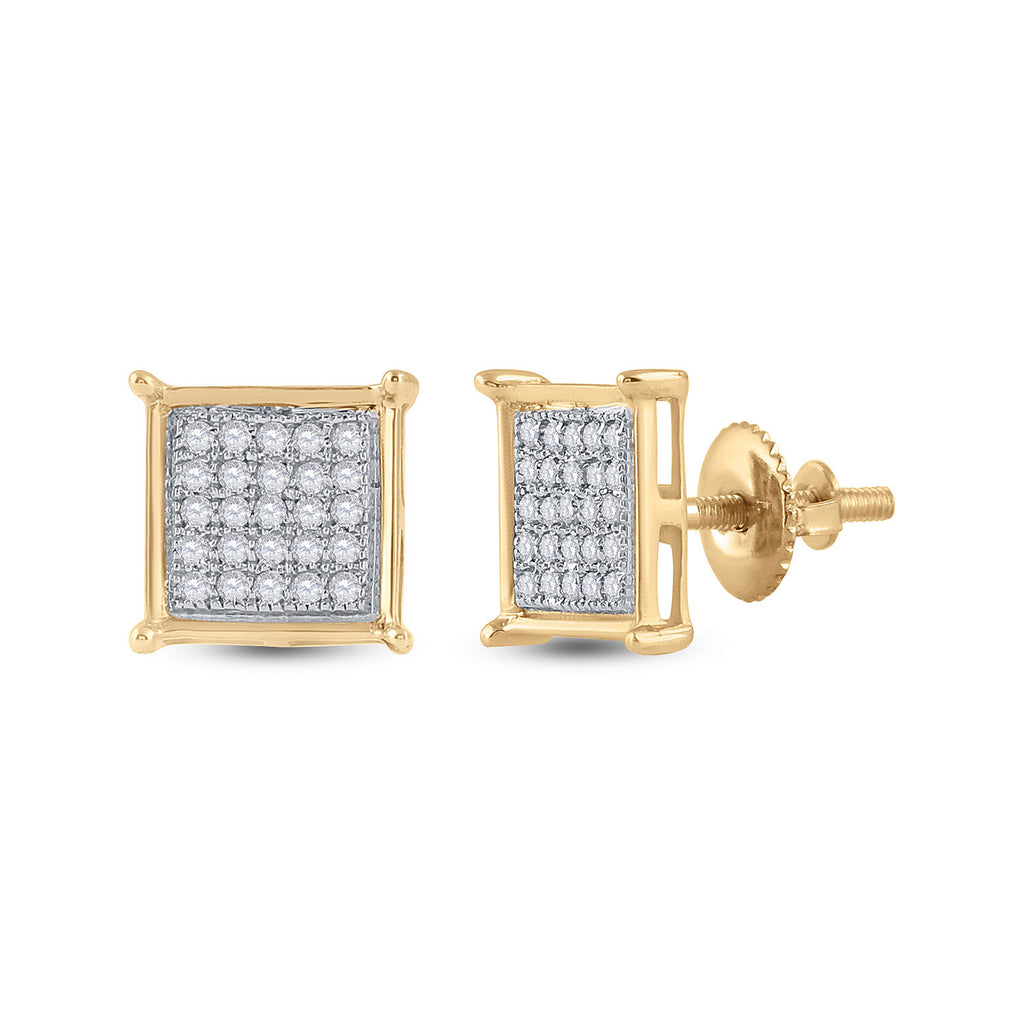 10kt Yellow Gold Womens Round Diamond Square Earrings 1/6 Cttw
