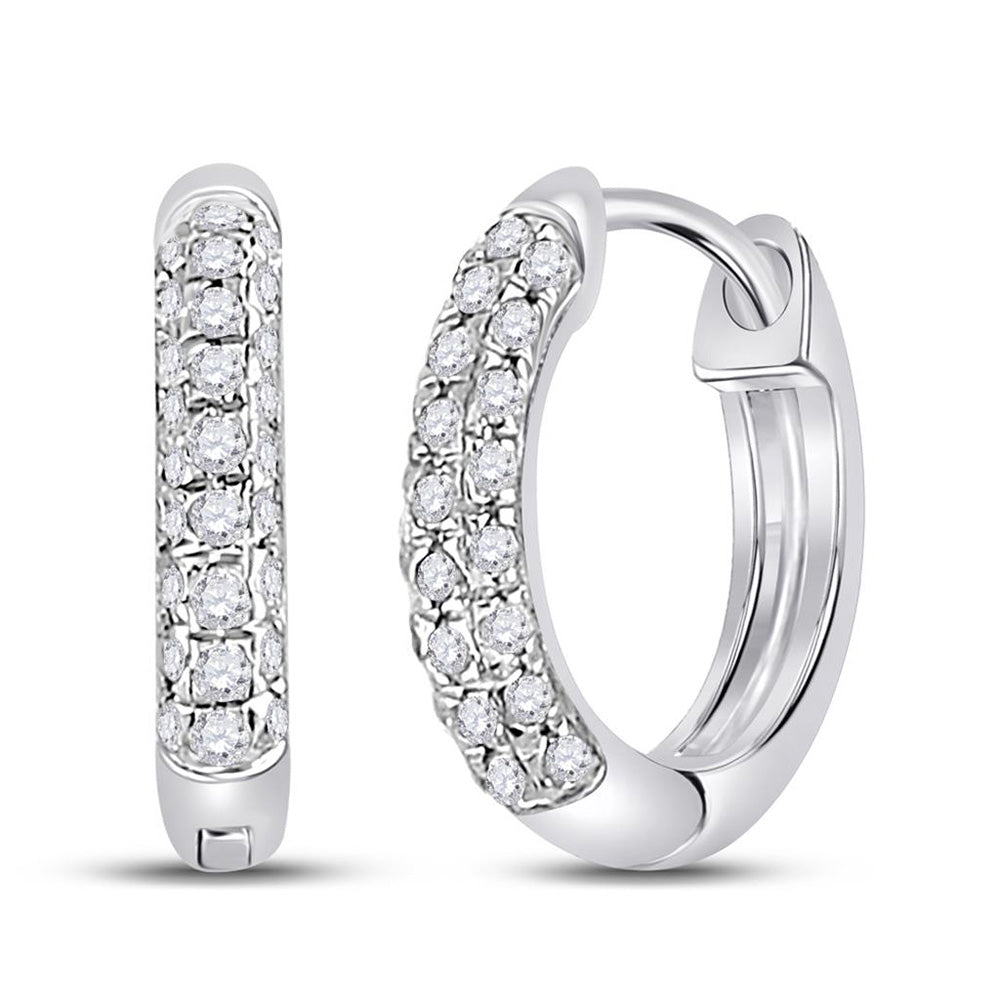 10kt White Gold Womens Round Diamond Hoop Earrings 1/6 Cttw