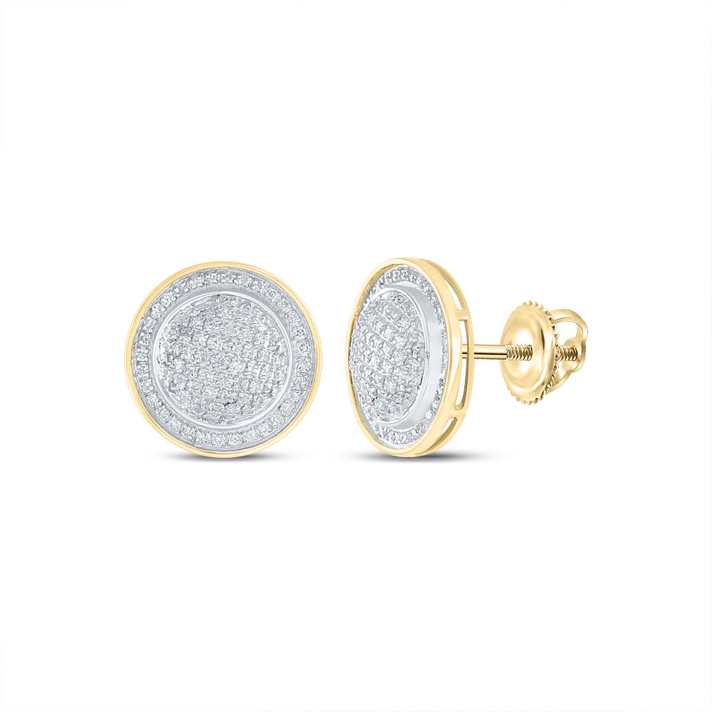 Yellow-tone Sterling Silver Mens Round Diamond Circle Earrings 1/2 Cttw