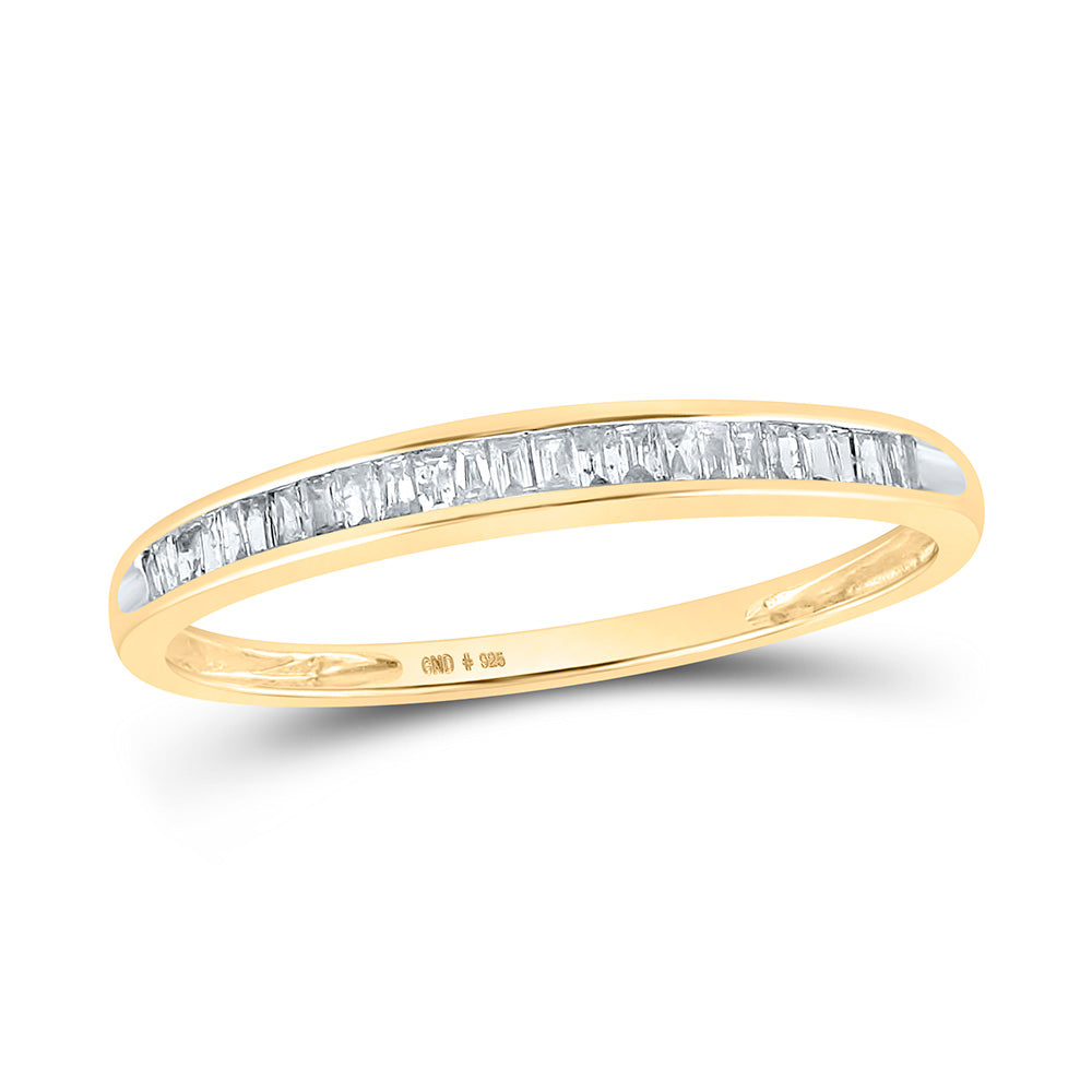 Yellow-tone Sterling Silver Womens Baguette Diamond Wedding Band 1/6 Cttw