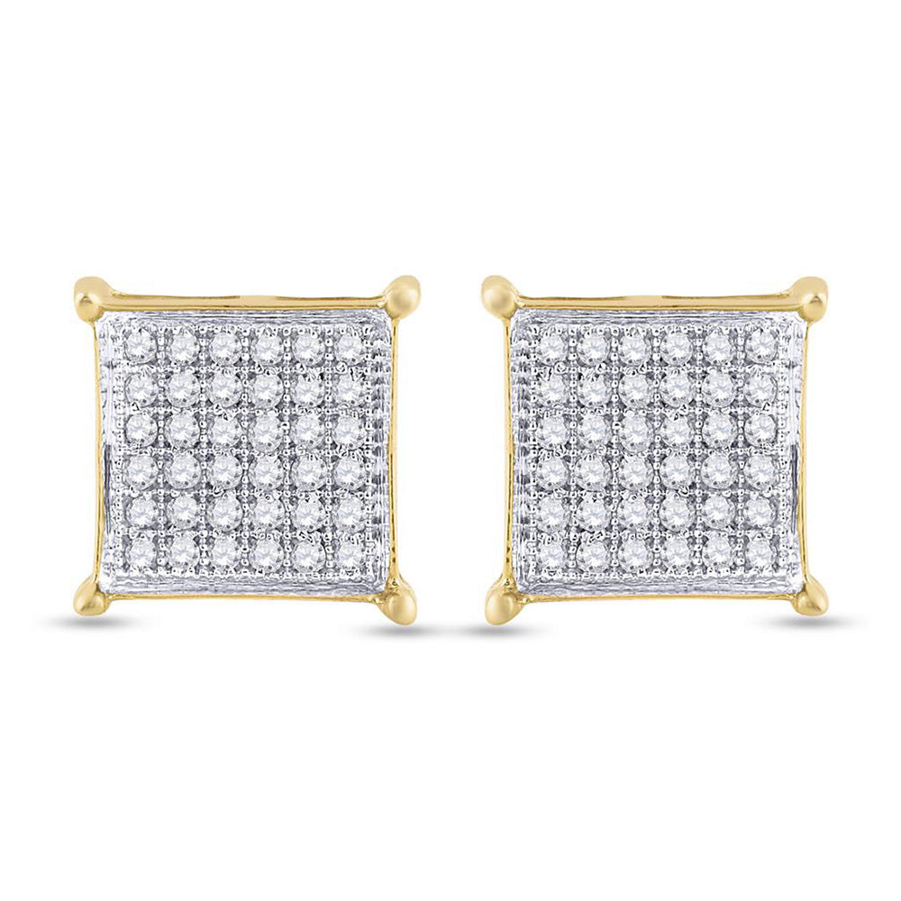 Yellow-tone Sterling Silver Womens Round Diamond Square Earrings 1/4 Cttw