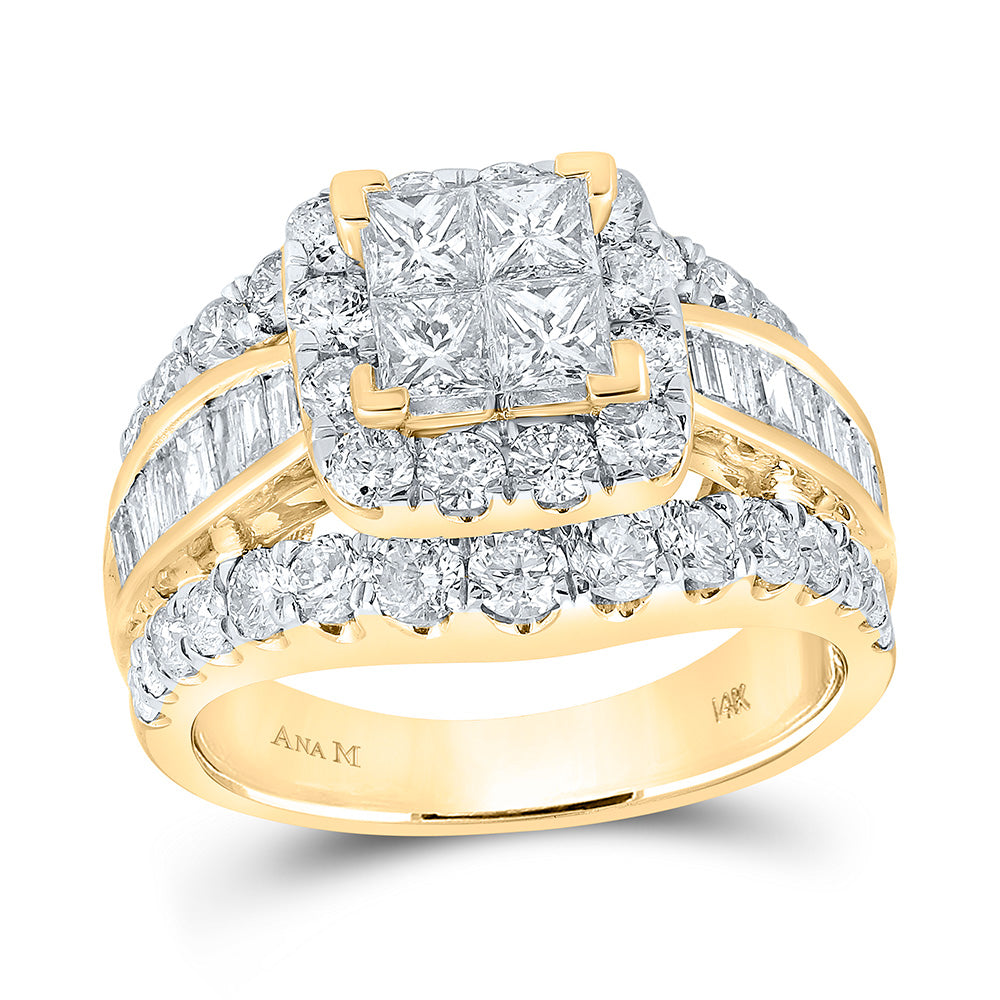 14kt Yellow Gold Princess Diamond Halo Bridal Wedding Engagement Ring 3 Cttw