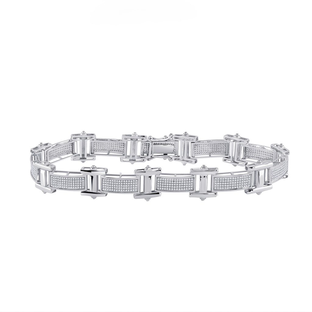 10kt White Gold Mens Round Diamond Link Bracelet 1-3/8 Cttw