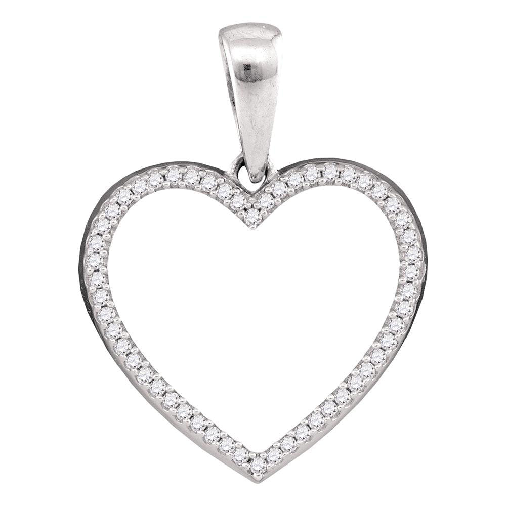 Sterling Silver Womens Round Diamond Heart Outline Pendant 1/6 Cttw