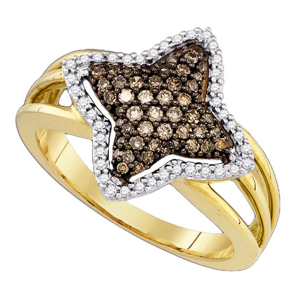10k Yellow Gold Brown Diamond Womens Star-shape Fancy Cluster Ring 3/8 Cttw