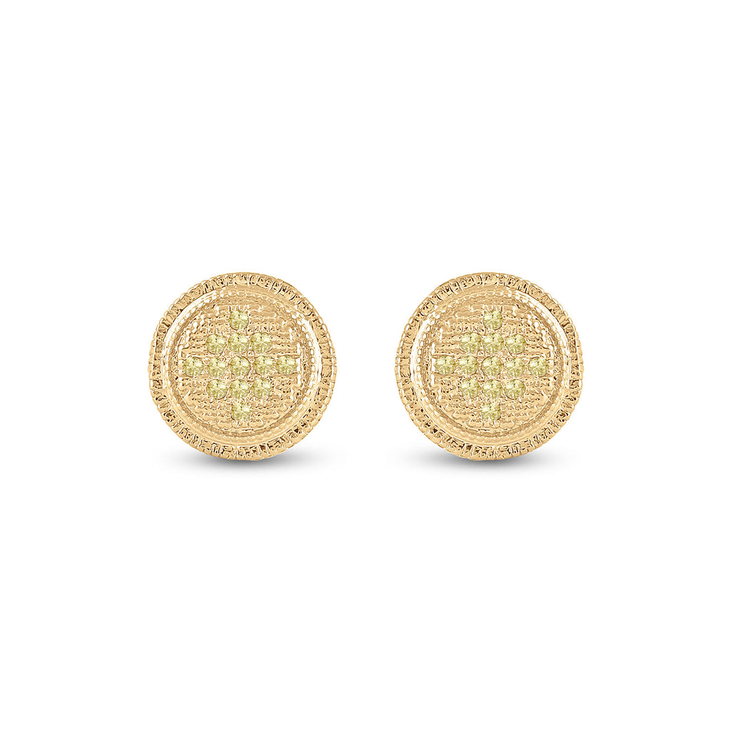 Sterling Silver Womens Round Yellow Color Enhanced Diamond Circle Earrings 1/20 Cttw