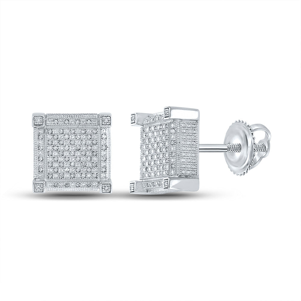 Sterling Silver Mens Round Diamond Square Earrings 1/3 Cttw