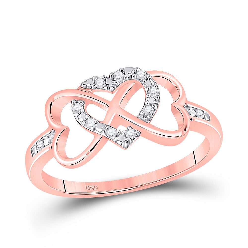 10kt Rose Gold Womens Round Diamond Triple Heart Infinity Ring 1/10 Cttw
