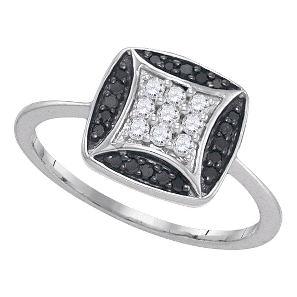 10kt White Gold Womens Round Black Color Enhanced Diamond Square Ring 1/4 Cttw