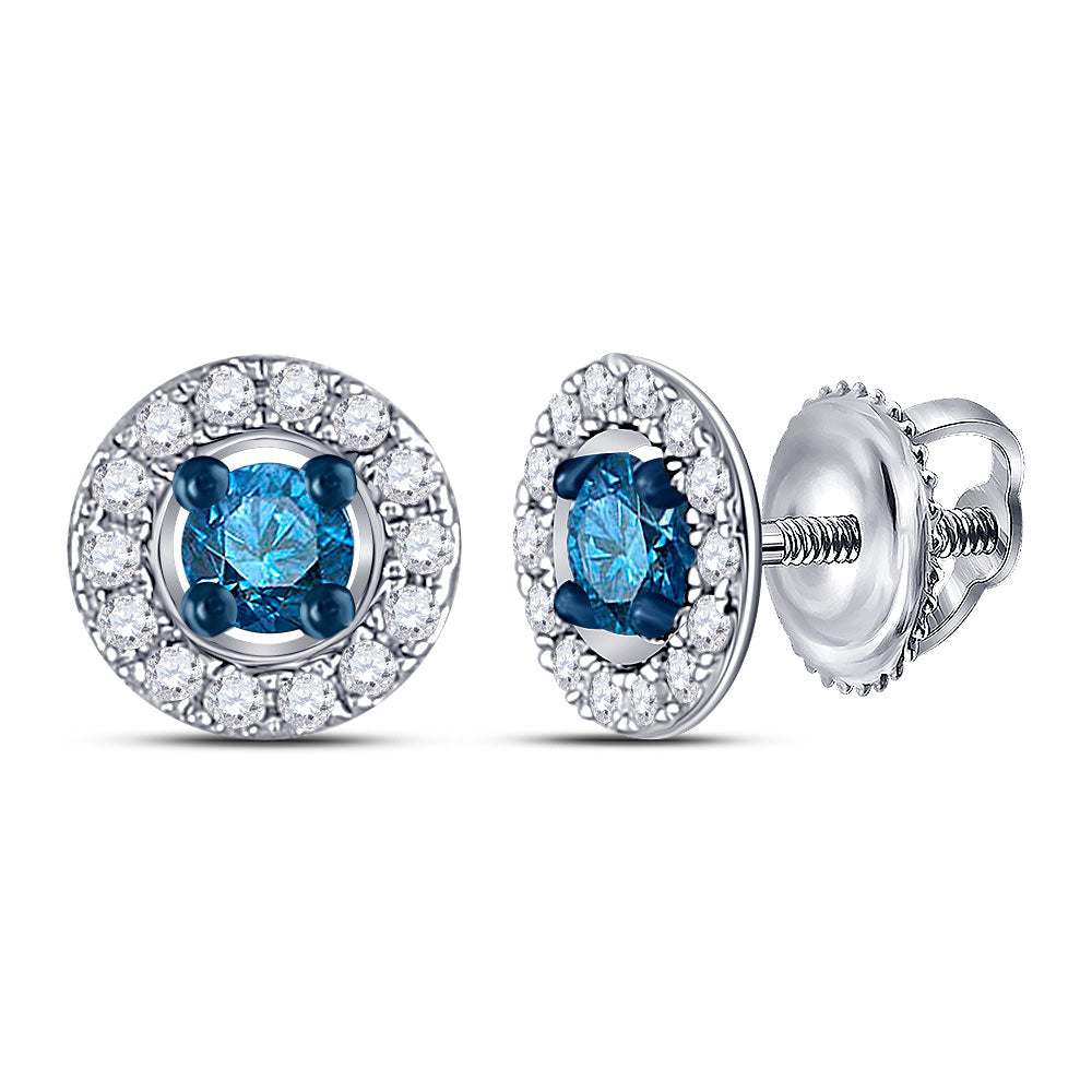 10kt White Gold Womens Round Blue Color Enhanced Diamond Stud Earrings 1/3 Cttw