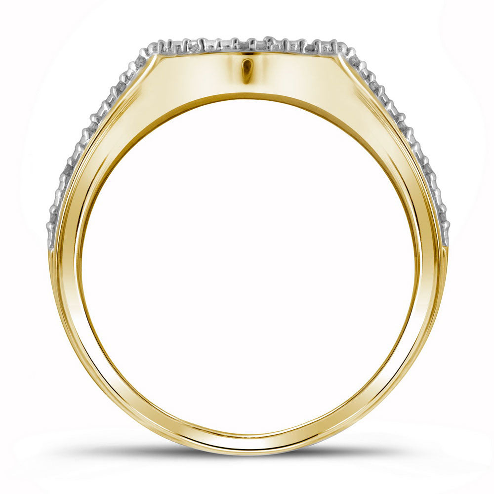 10k Yellow Gold Round Diamond Cluster Bridal Wedding Ring Band Set 3/8 Cttw