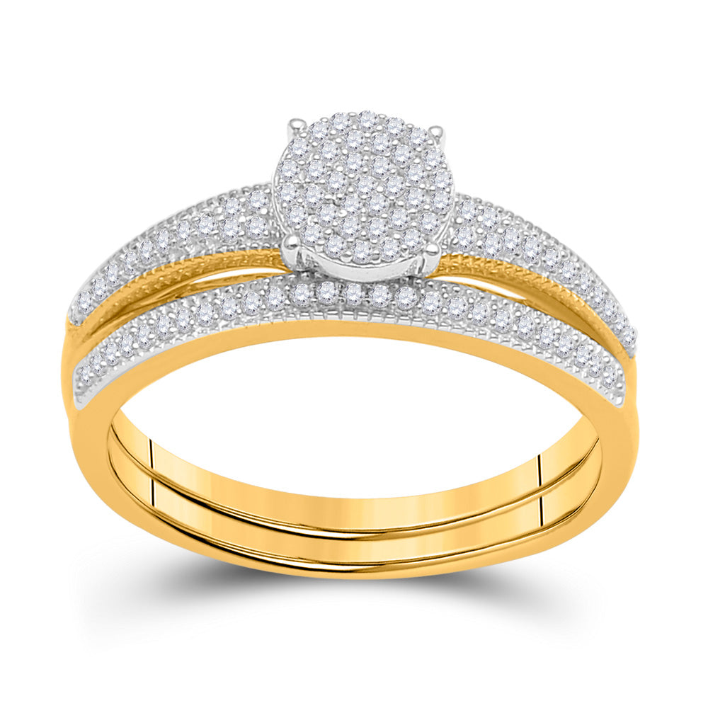 10k Yellow Gold Diamond Cluster Bridal Wedding Ring Band Set 1/4 Cttw