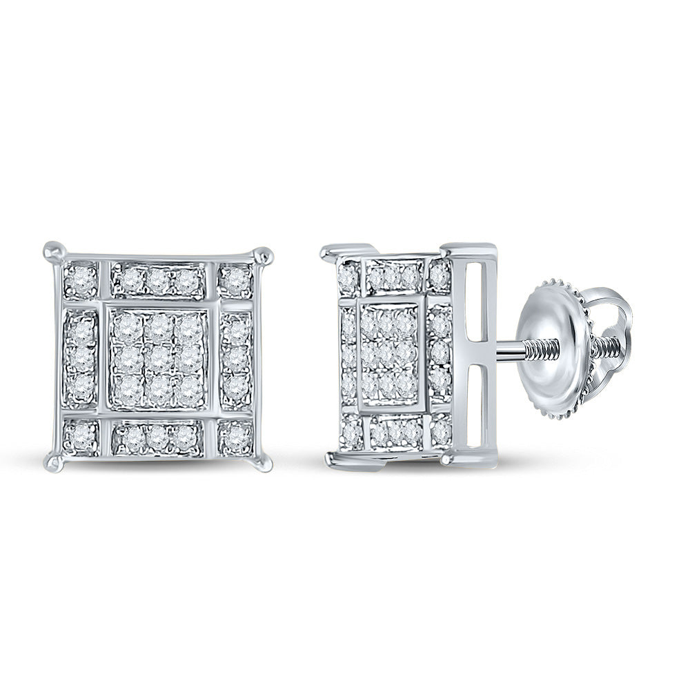Sterling Silver Mens Round Diamond Square Earrings 1/4 Cttw