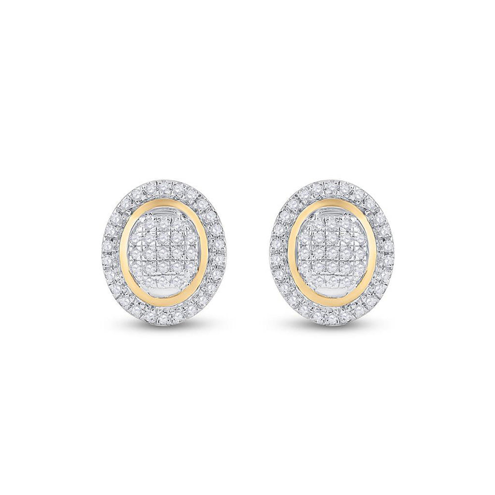 10kt Yellow Gold Womens Round Diamond Oval Earrings 1/4 Cttw