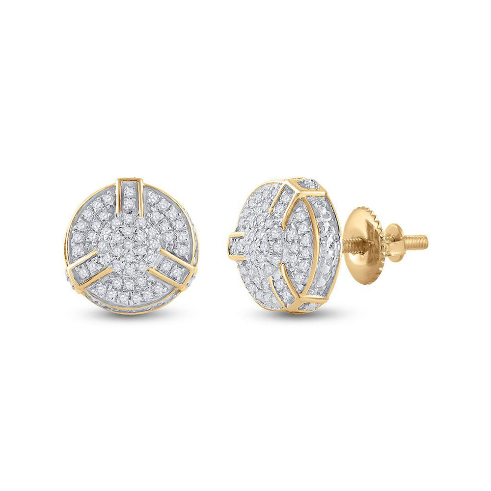 Yellow-tone Sterling Silver Mens Round Diamond 3D Disk Circle Earrings 1/4 Cttw