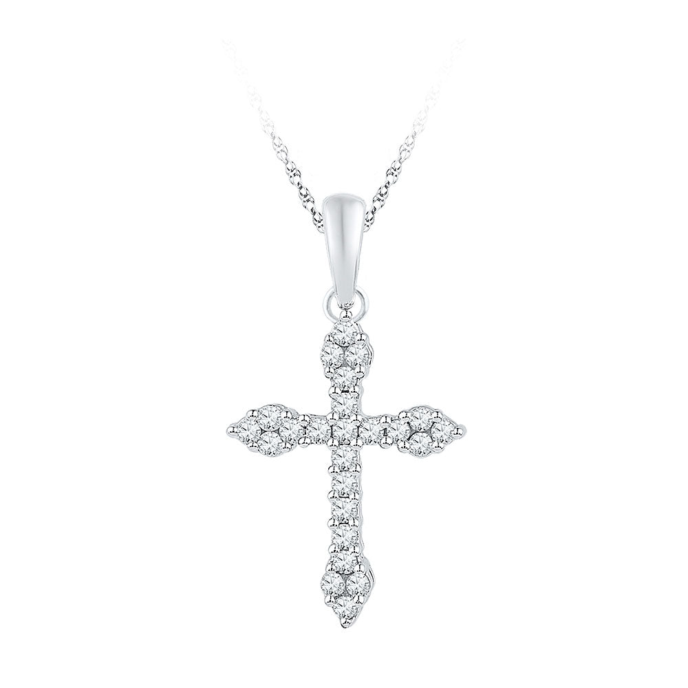 10kt White Gold Womens Round Diamond Cross Crucifix Faith Pendant 1/4 Cttw