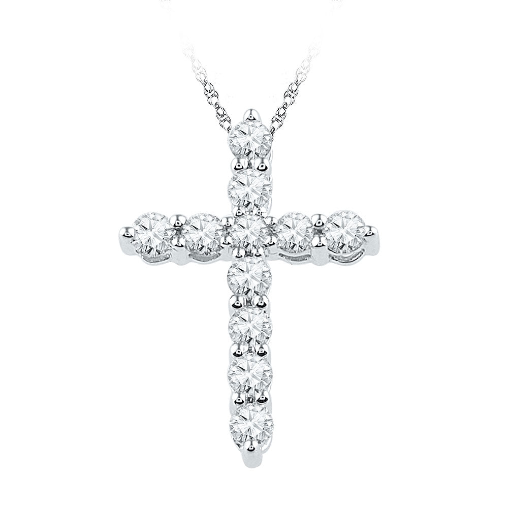 10kt White Gold Womens Round Diamond Cross Religious Pendant 1/3 Cttw