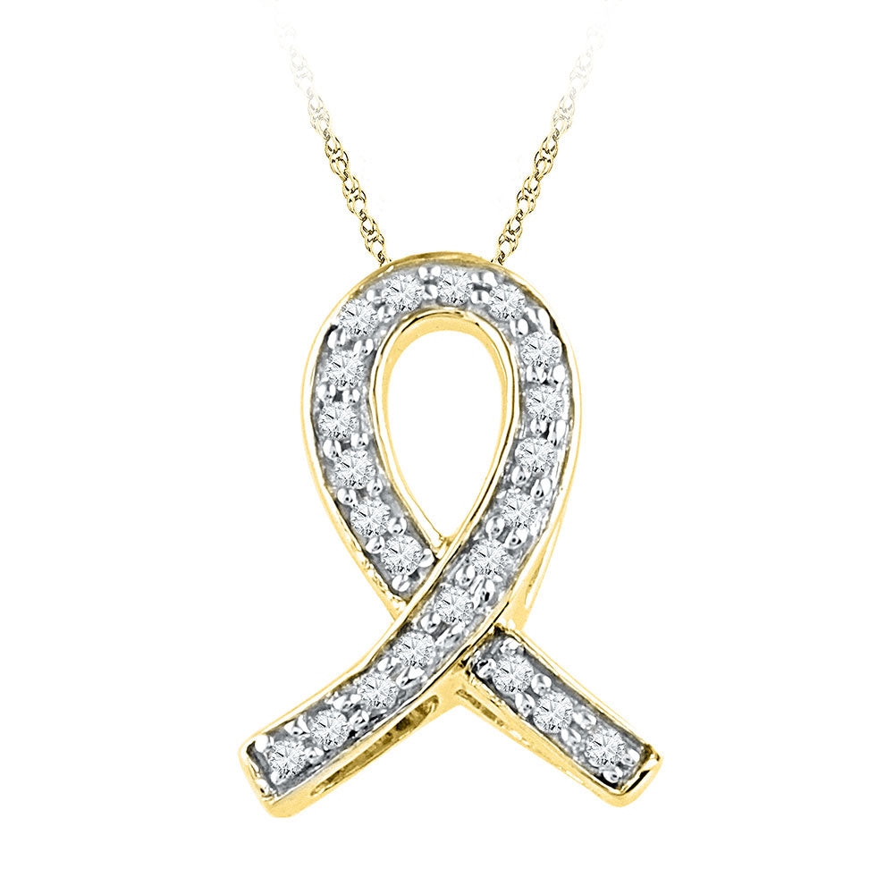 10k Yellow Gold Womens Diamond Ribbon Awareness Symbol Pendant 1/10 Cttw