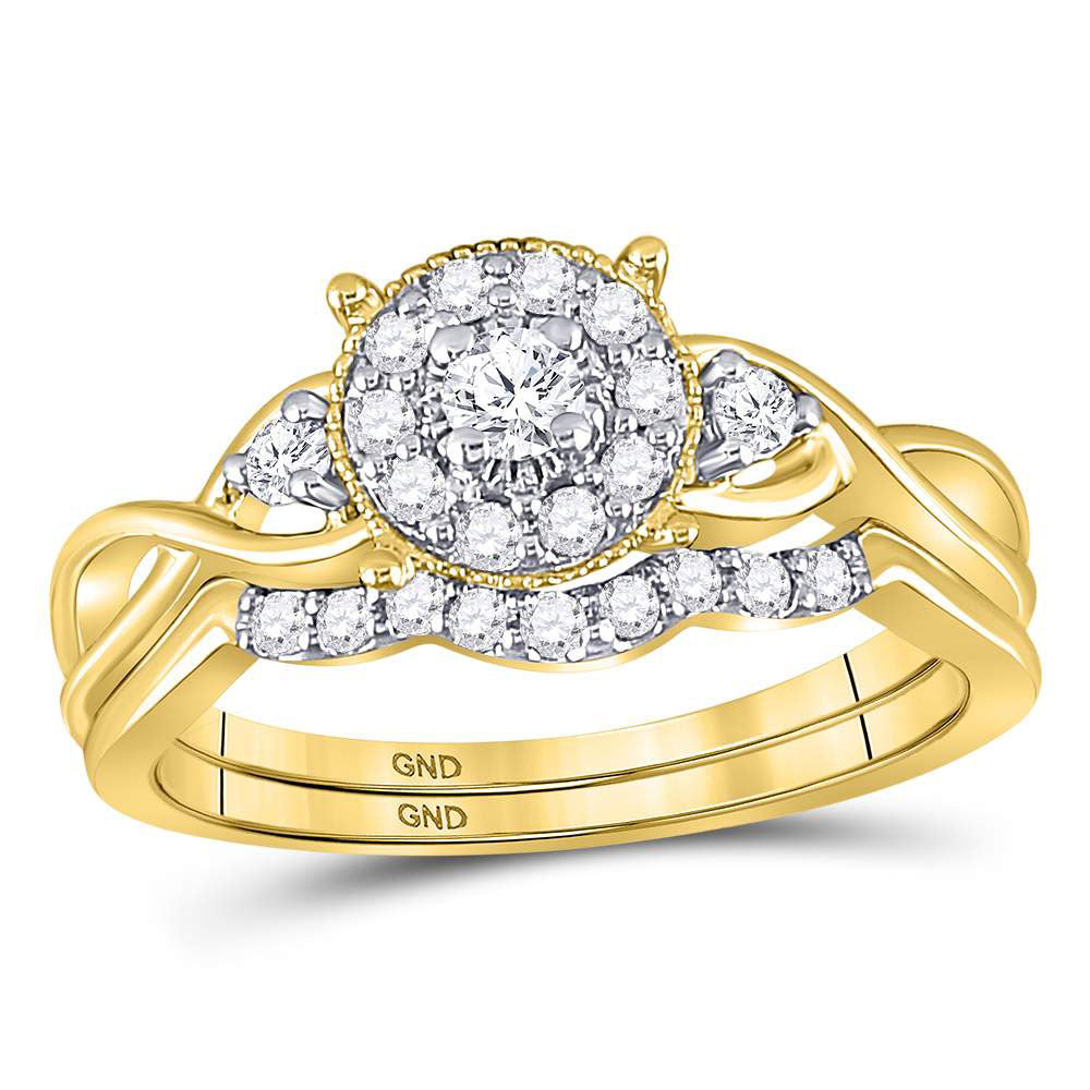 10k White Gold Round Diamond Cluster Bridal Wedding Ring Band Set 1/3 Cttw